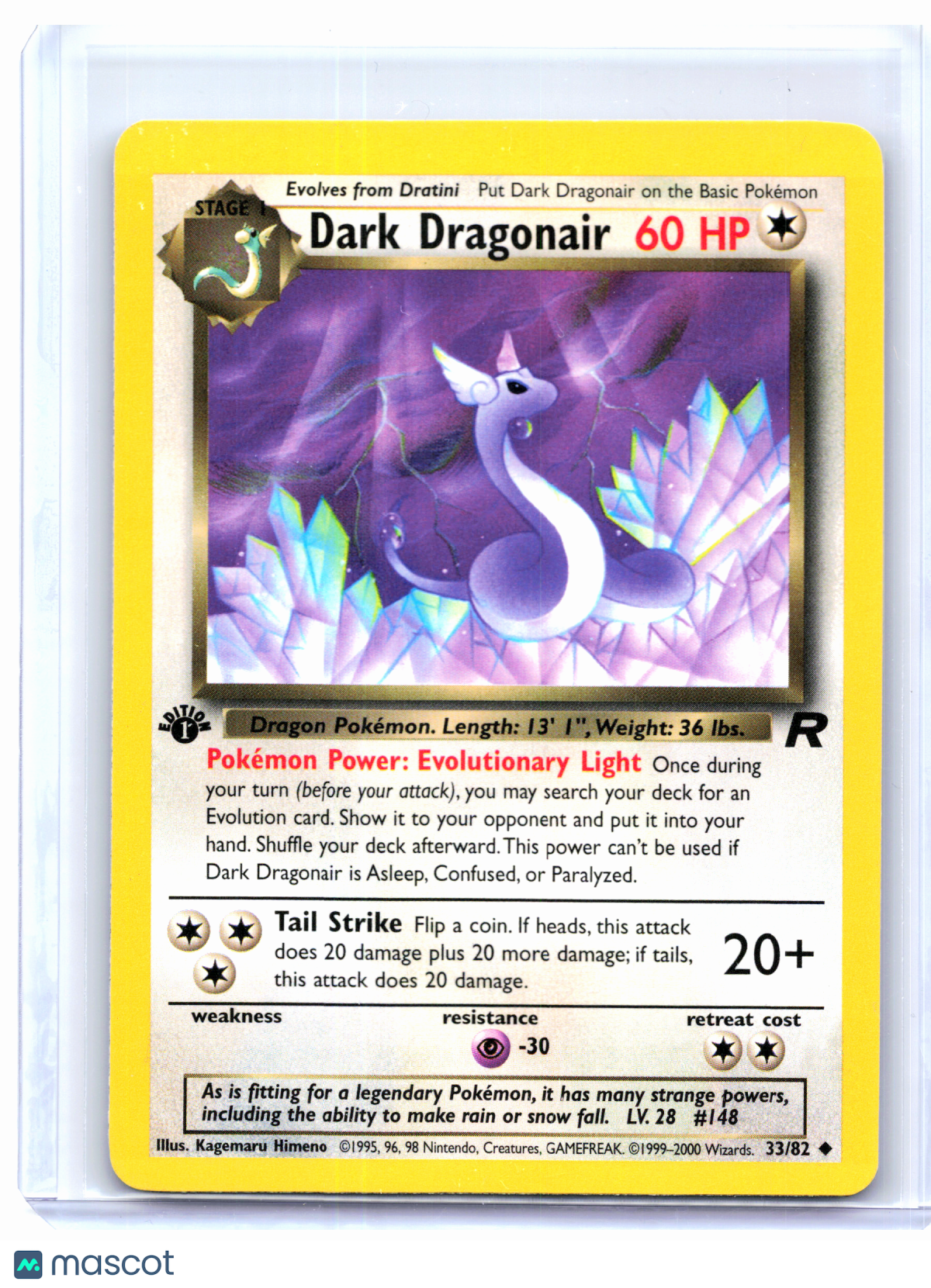 2000 Pokemon—Dark Dragonair #33/82 Team Rocket—Uncommon Nonholo (1st Ed) [LP]