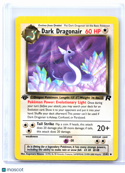 2000 Pokemon—Dark Dragonair #33/82 Team Rocket—Uncommon Nonholo (1st Ed) [LP]