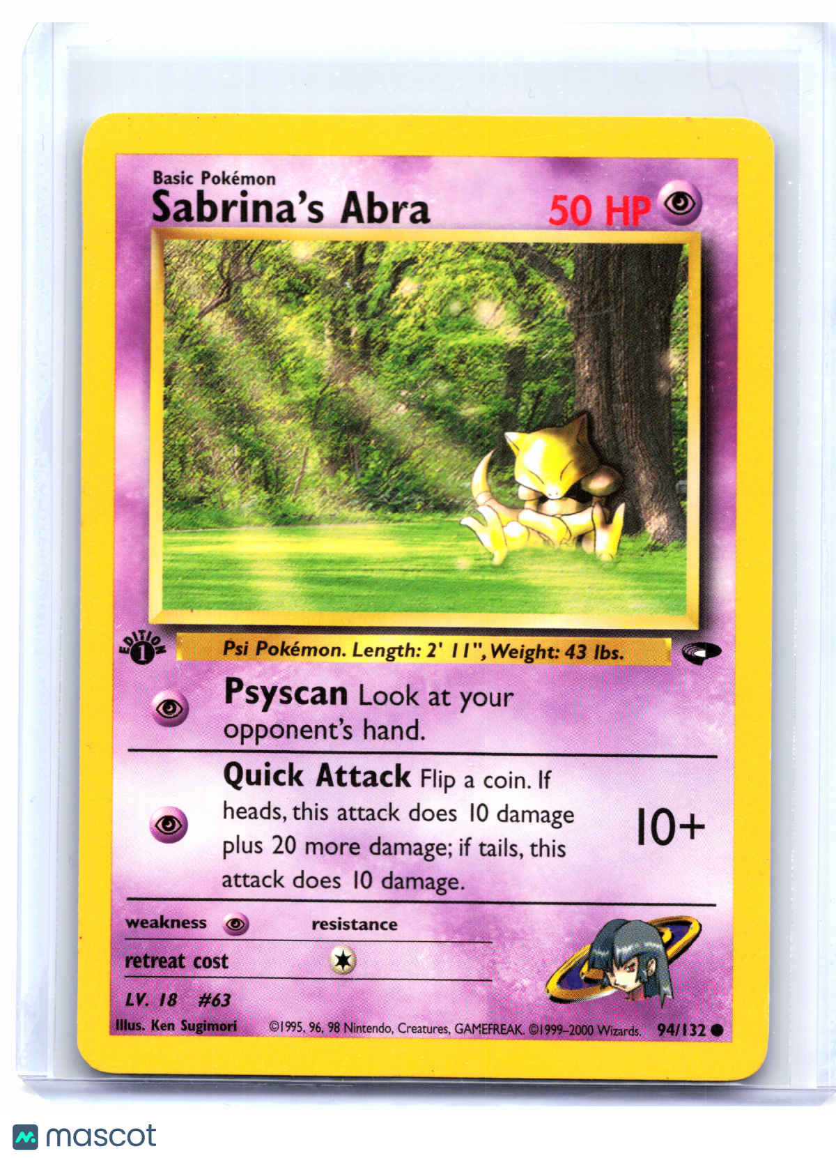 2000 Pokemon—Sabrina's Abra #94/132 Gym Challenge—Common Nonholo (1st Ed) [LP]