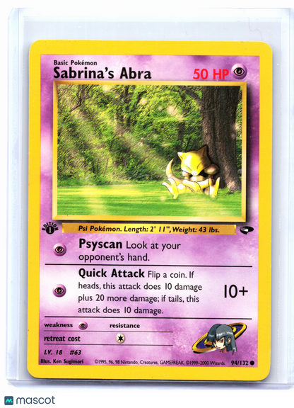 2000 Pokemon—Sabrina's Abra #94/132 Gym Challenge—Common Nonholo (1st Ed) [LP]