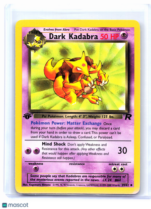 2000 Pokemon—Dark Kadabra #39/82 Team Rocket—Uncommon Nonholo (1st Edition) [LP]