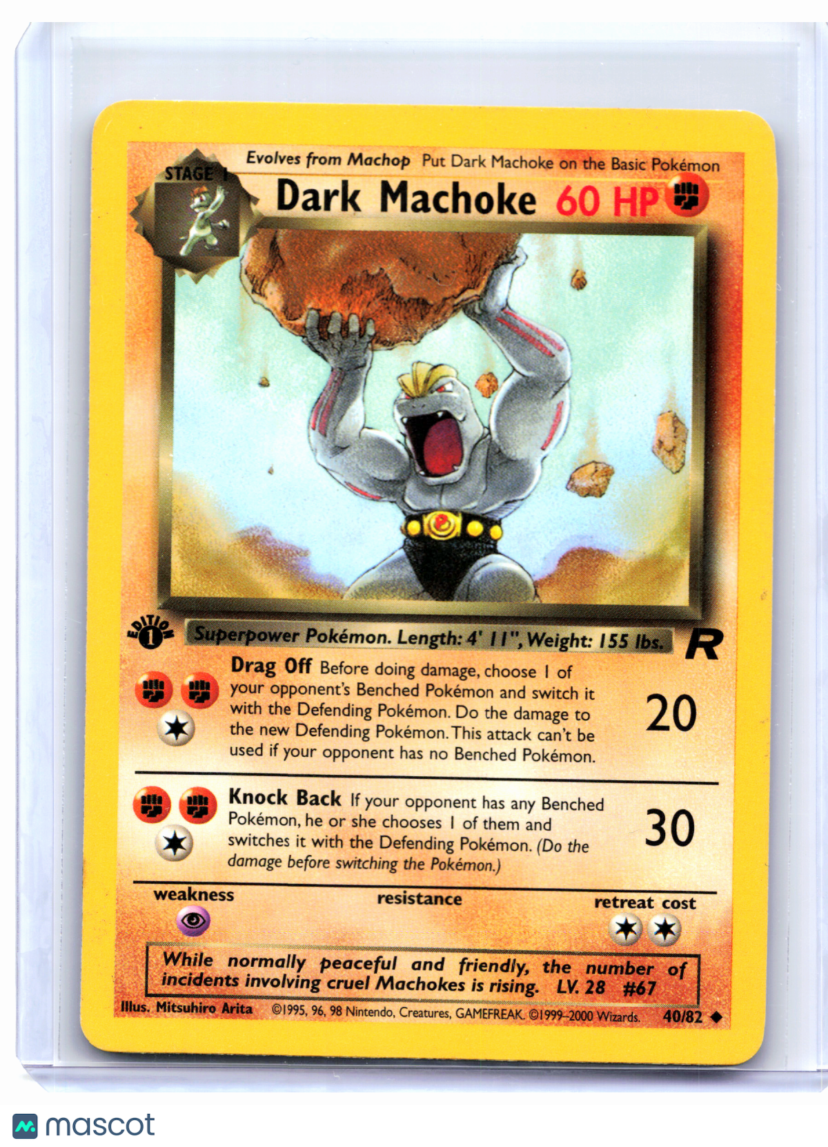 2000 Pokemon—Dark Machoke #40/82 Team Rocket—Uncommon Nonholo (1st Edition) [LP]
