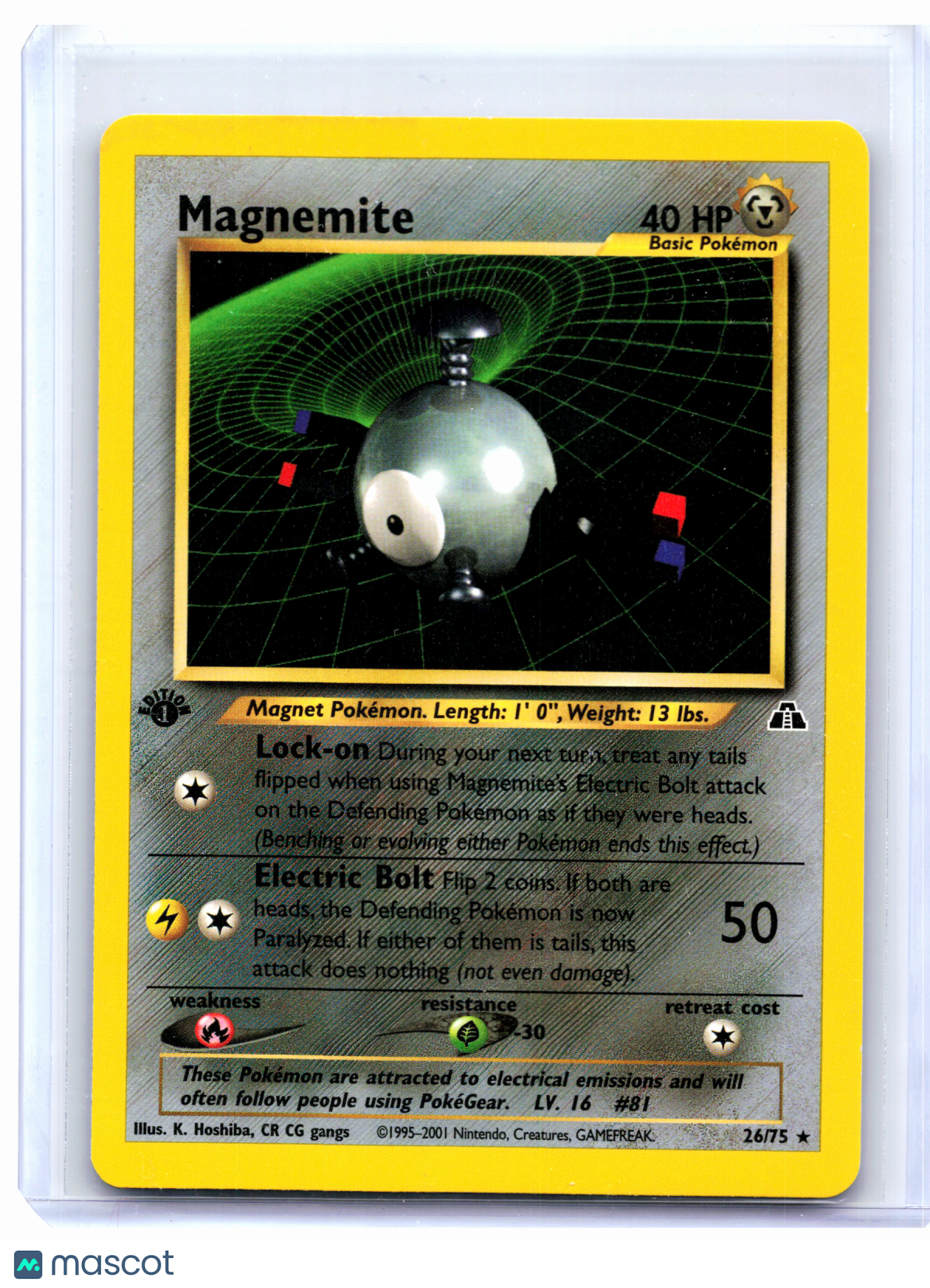 2001 Pokemon—Magnemite #26/75 Neo Discovery—Rare Nonholo (1st Edition) [LP]