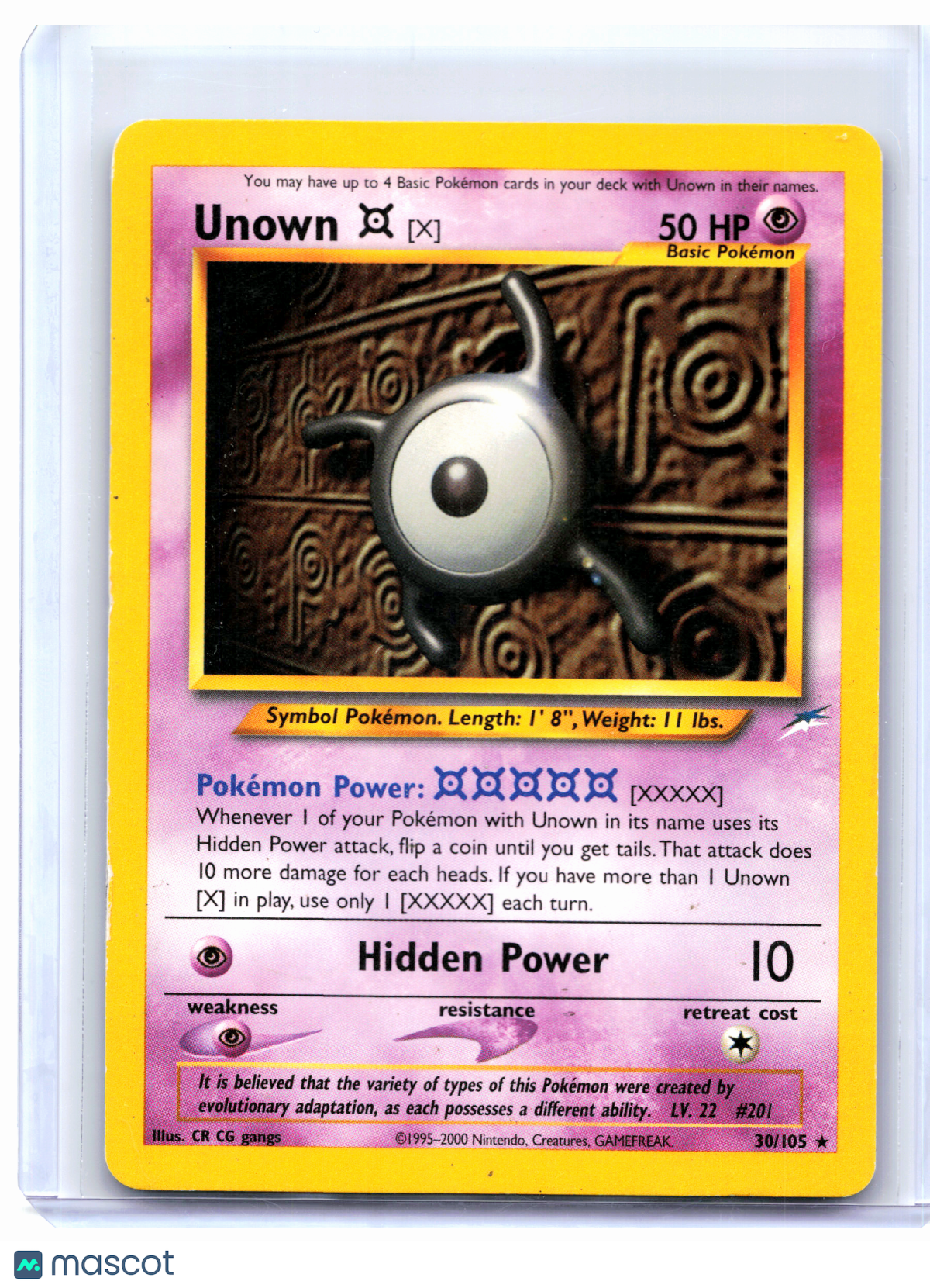2002 Pokemon—Unown [X] #30/105 Neo Destiny—Rare Nonholo [Moderately Played]