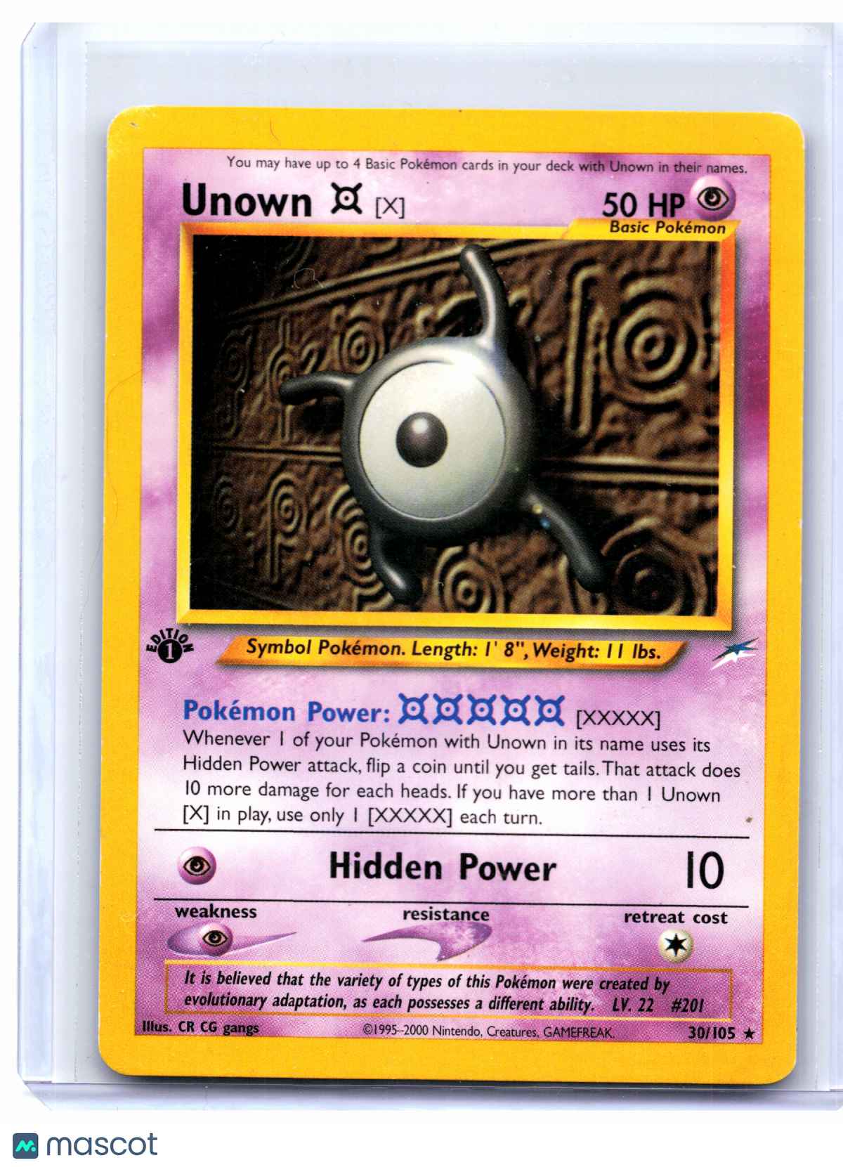 2002 Pokemon—Unown [X] #30/105 Neo Destiny—Rare Nonholo (1st Edition) [MP]
