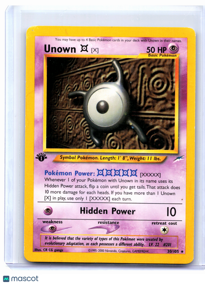 2002 Pokemon—Unown [X] #30/105 Neo Destiny—Rare Nonholo (1st Edition) [MP]