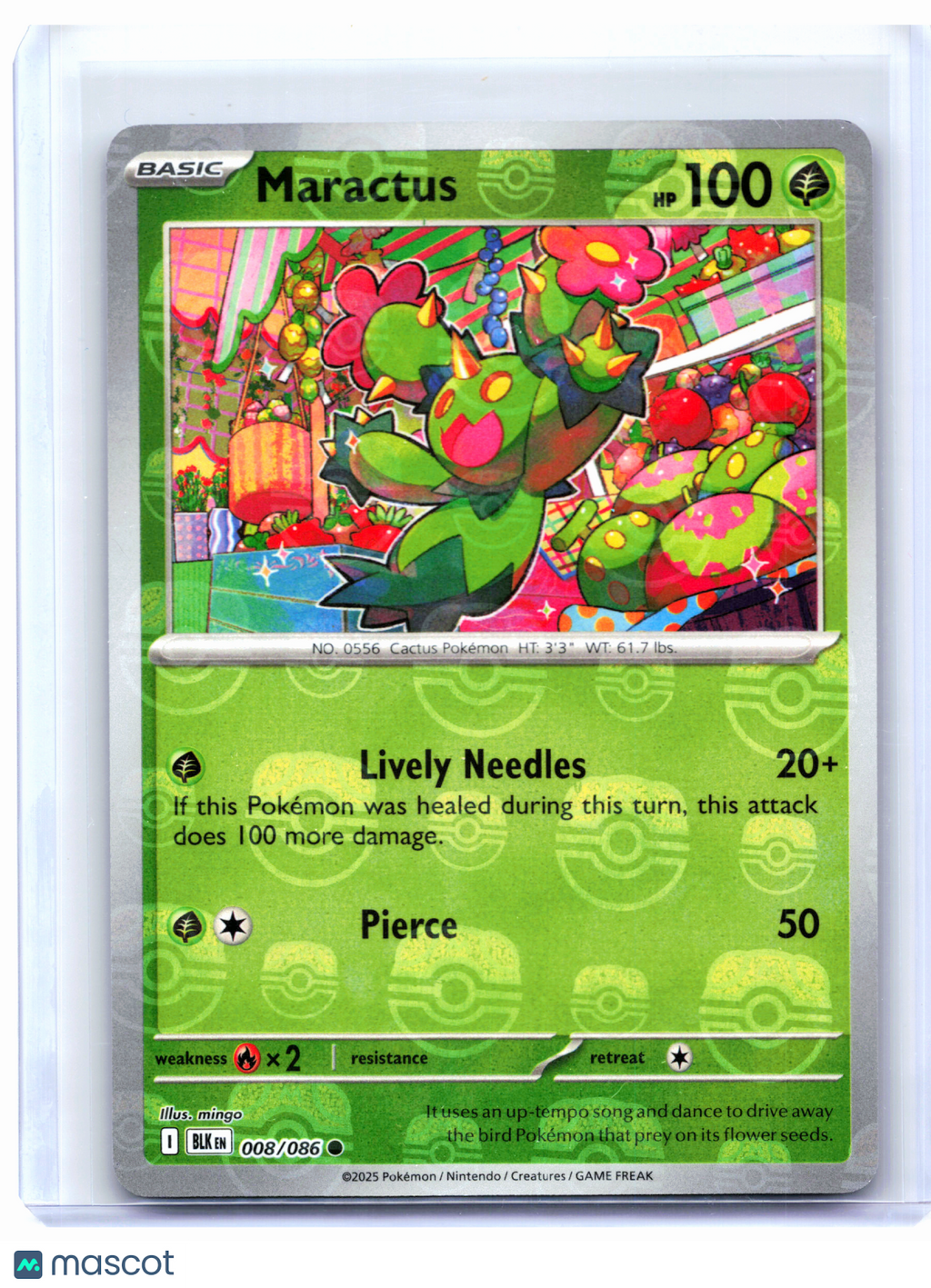 2025 Pokemon—Maractus (Master Ball Pattern) #008/086 Black Bolt—Common Holo