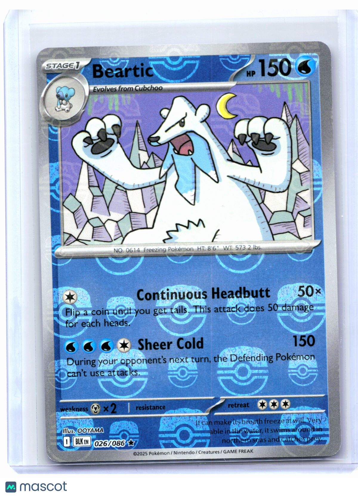 2025 Pokemon—Beartic (Master Ball Pattern) #026/086 Black Bolt—Rare Holo