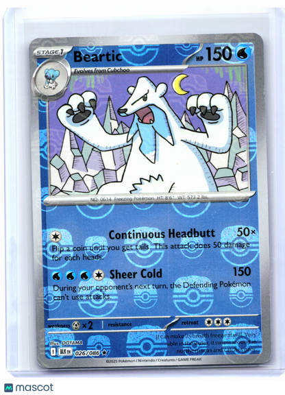 2025 Pokemon—Beartic (Master Ball Pattern) #026/086 Black Bolt—Rare Holo