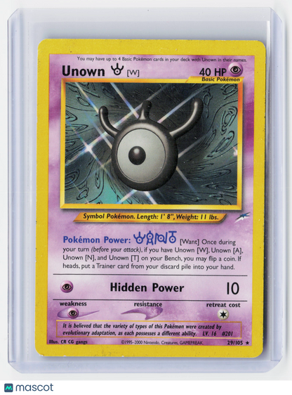 2001 Pokemon—Unown [W] #29/105 Neo Discovery—Rare Regular Unlimited