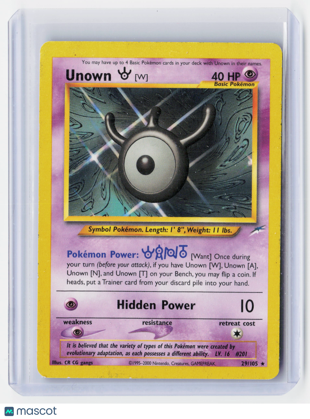2001 Pokemon—Unown [W] #29/105 Neo Discovery—Rare Nonfoil [Lightly Played]