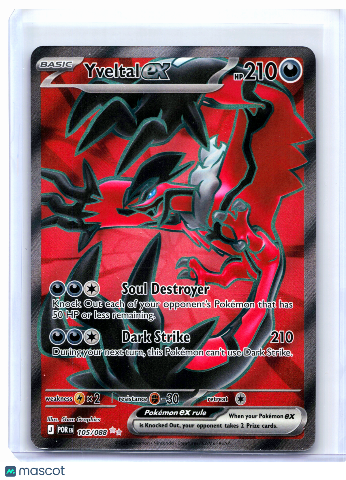 2026 Pokemon—Yveltal ex #105/088 Perfect Order—Ultra Rare Holo