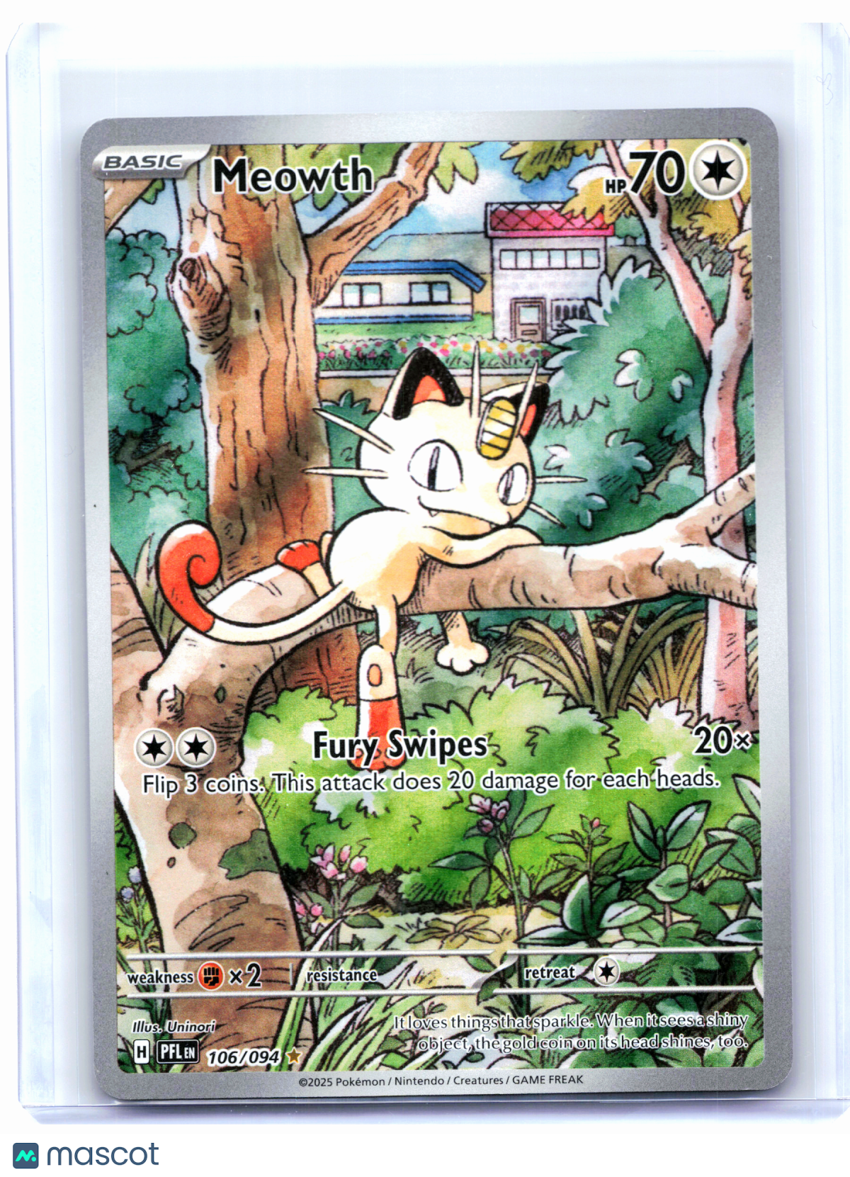2025 Pokemon—Meowth #106/094 Phantasmal Flames—Illustration Rare Holo