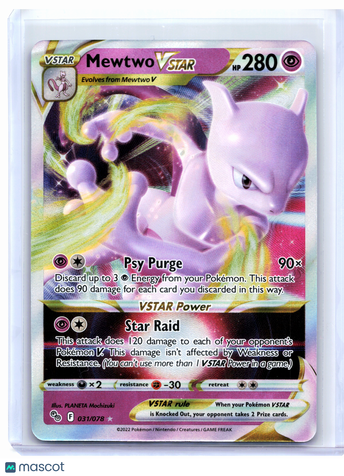 2022 Pokemon—Mewtwo VSTAR #031/078 Pokemon GO—Ultra Rare Holo