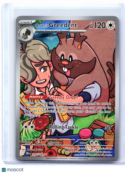 2025 Pokemon—Arven's Greedent #205/182 Destined Rivals—Illustration Rare Holo