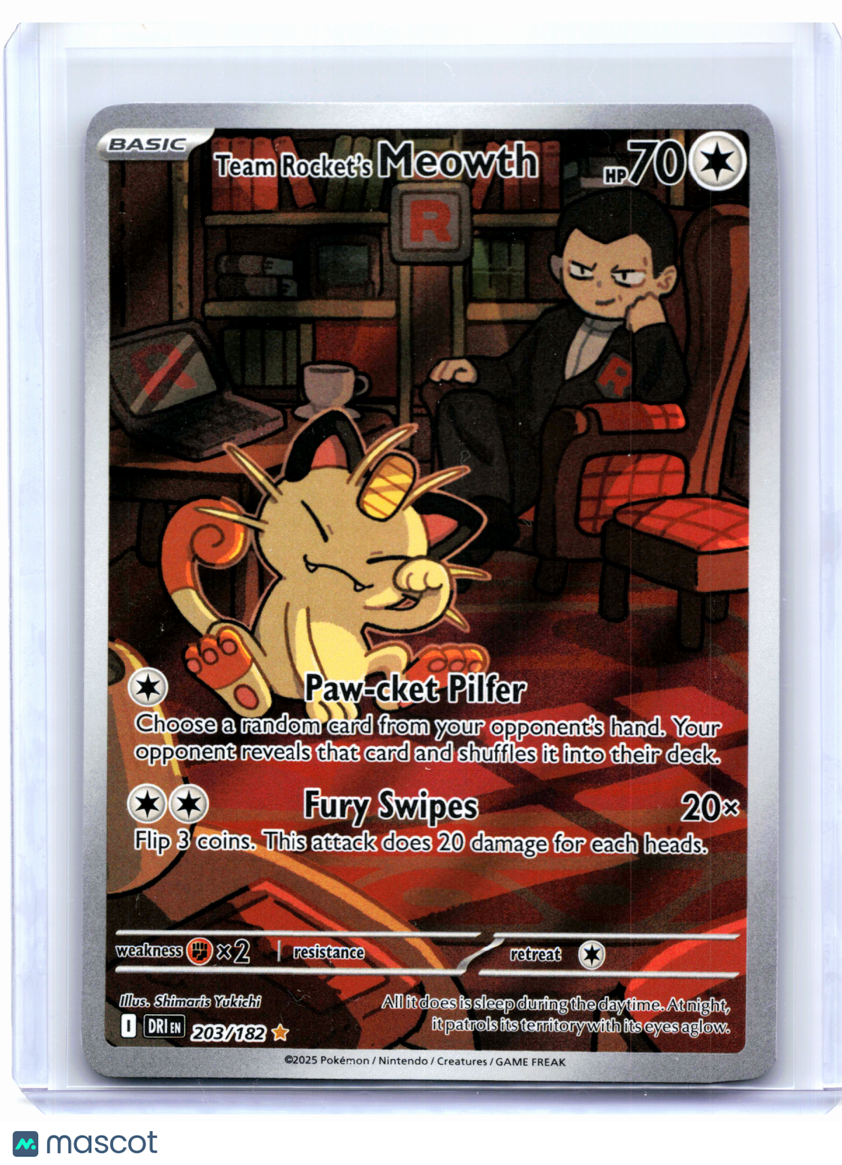 2025 Pokemon—Team Rocket's Meowth #203 Destined Rivals—Illustration Rare [LP]