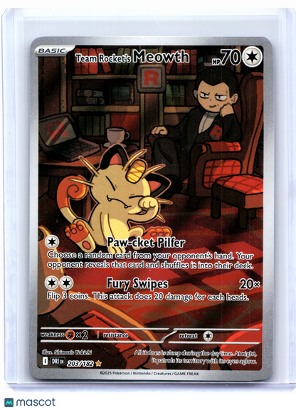 2025 Pokemon—Team Rocket's Meowth #203 Destined Rivals—Illustration Rare [LP]
