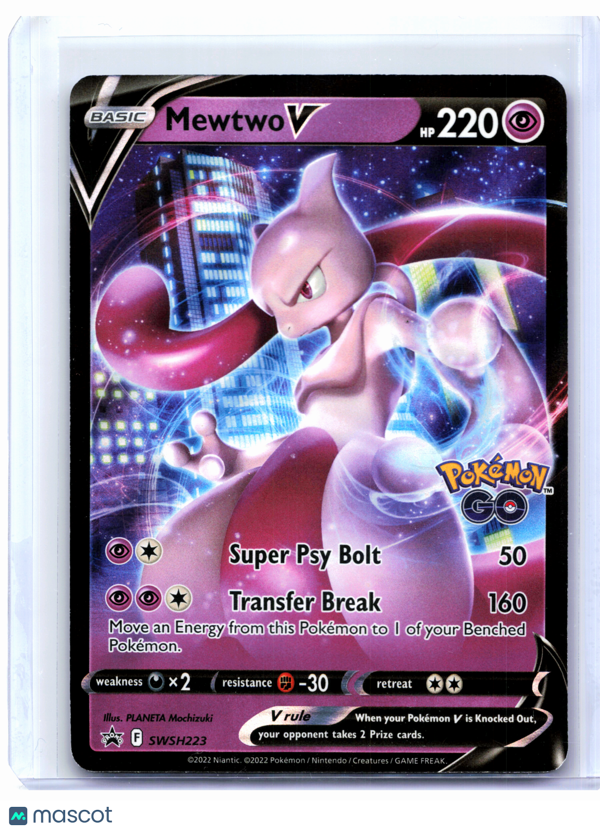 2022 Pokemon—Mewtwo V #SWSH223 Pokemon GO—Black Star Promo Holo [Lightly Played]