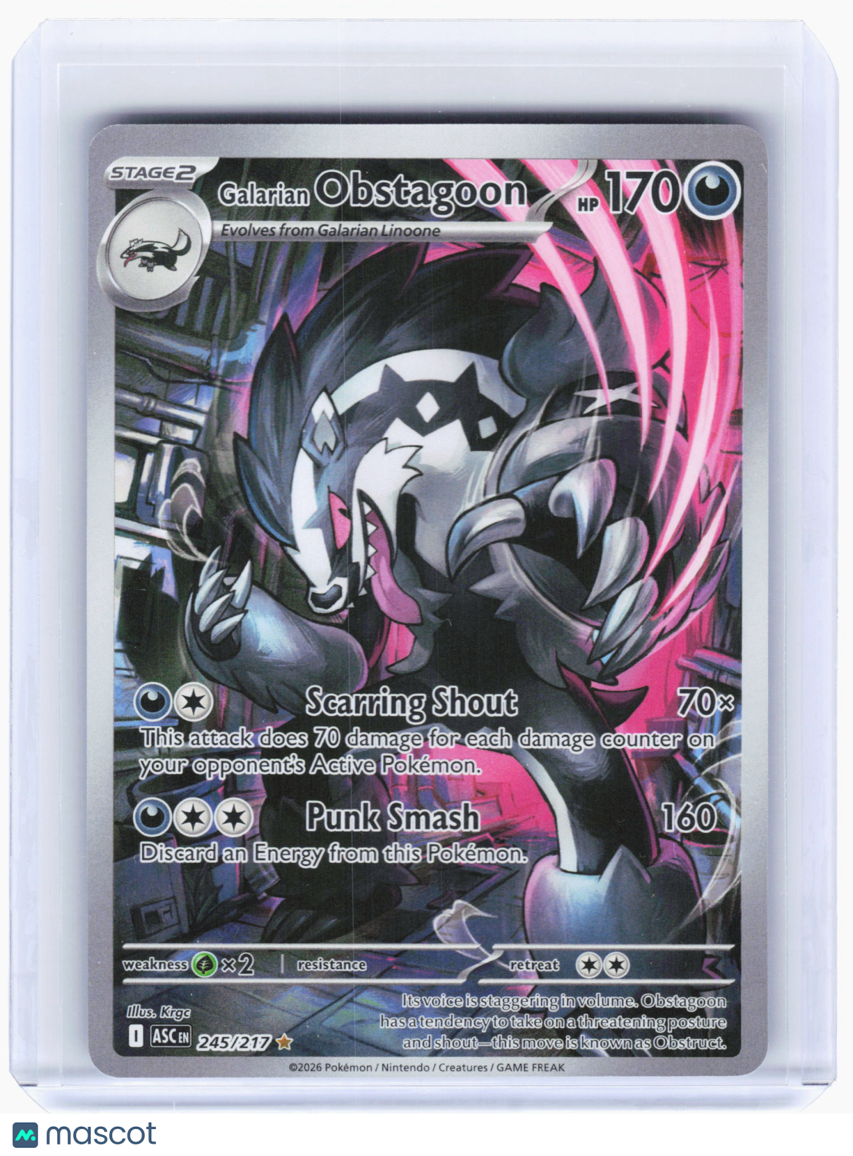 2026 Pokemon—Galarian Obstagoon #245 Ascended Heroes—Illustration Rare Holo