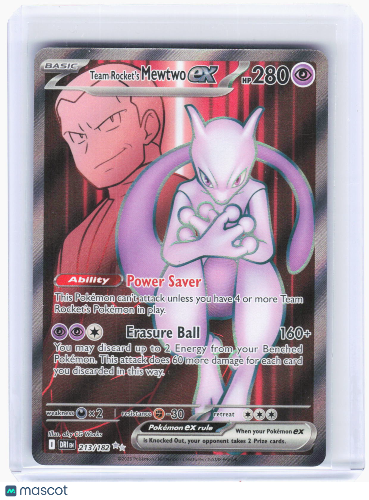 2025 Pokemon—Team Rocket's Mewtwo ex #213/182 Destined Rivals—Ultra Rare Foil