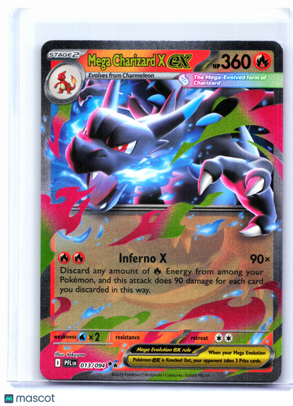 2025 Pokemon—Mega Charizard X ex #013/094 Phantasmal Flames—Double Rare Holo