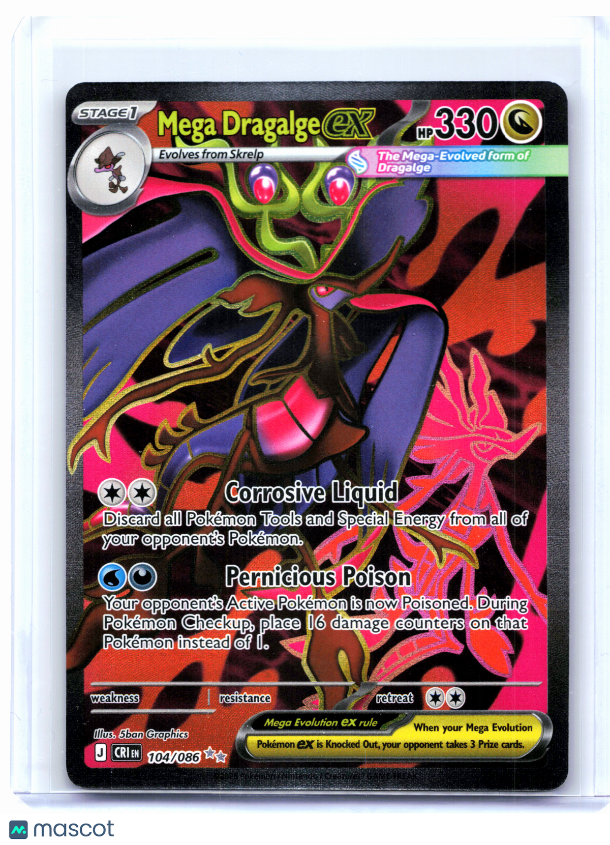 2026 Pokemon—Mega Dragalge ex #104/086 Chaos Rising—Ultra Rare Holo