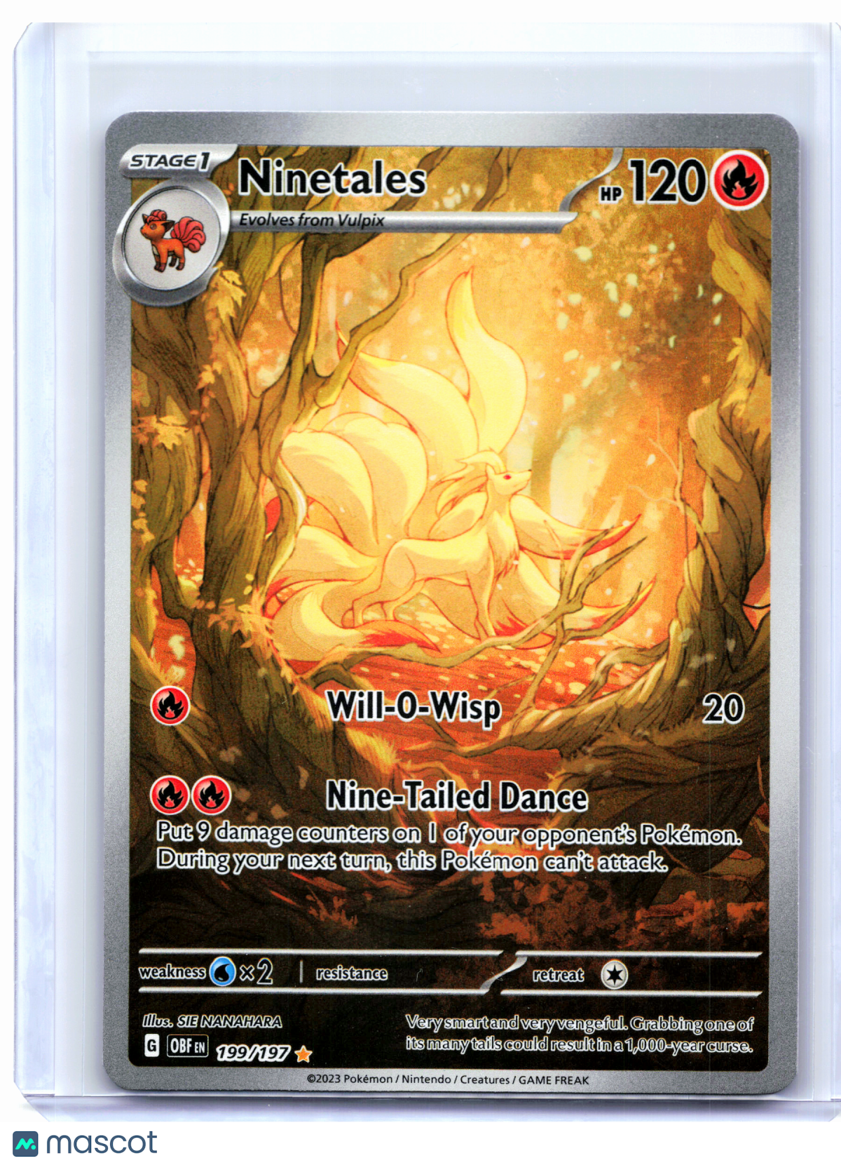 2023 Pokemon—Ninetales #199/197 Obsidian Flames—Illustration Rare Holo