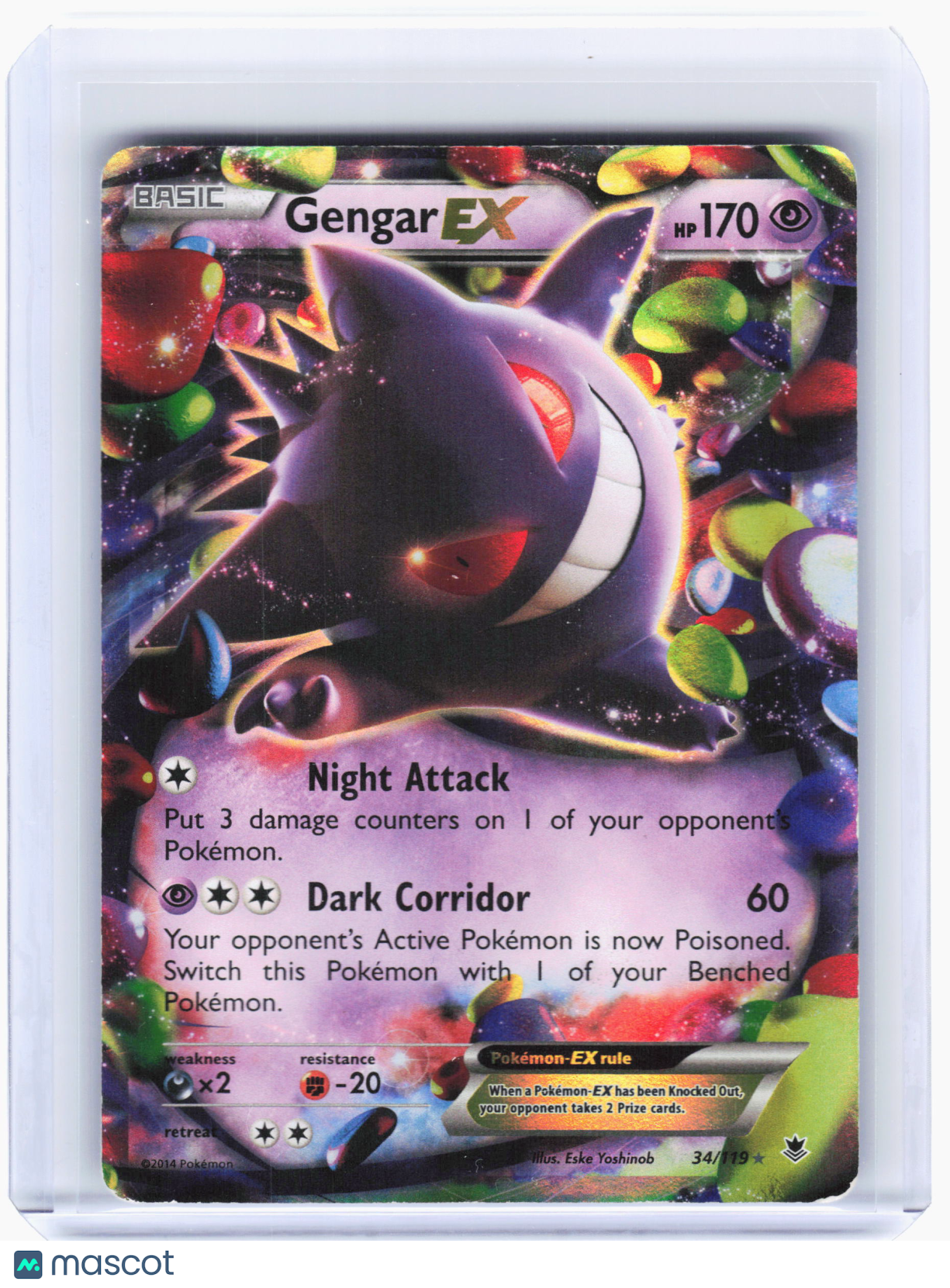 2014 Pokemon—Gengar EX #34/119 Phantom Forces—Ultra Rare Holo [Damaged]
