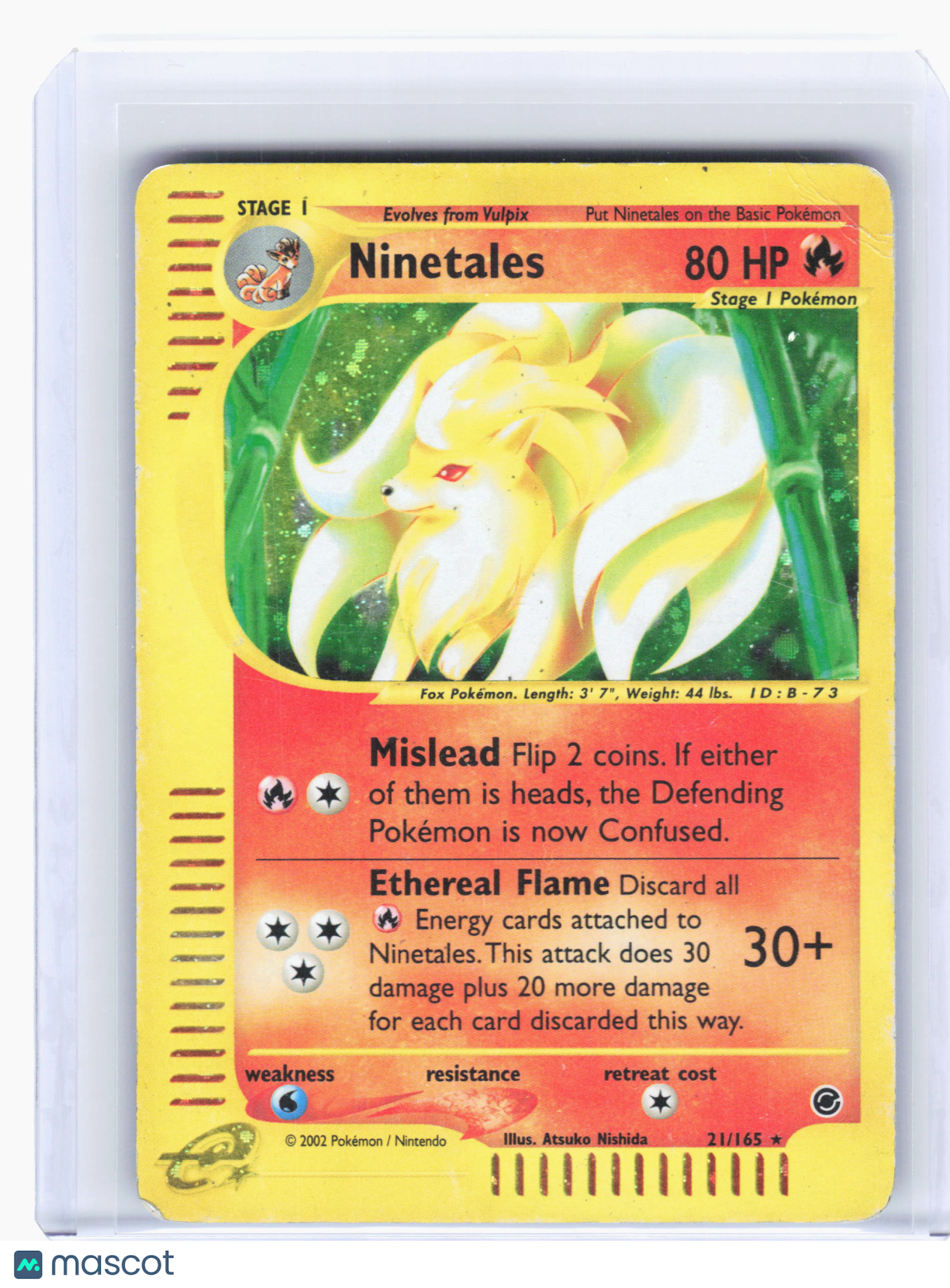 2002 Pokemon—Ninetales #21/165 Expedition—Holo Rare Holo [Damaged]