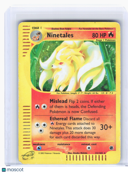 2002 Pokemon—Ninetales #21/165 Expedition—Holo Rare Holo [Damaged]
