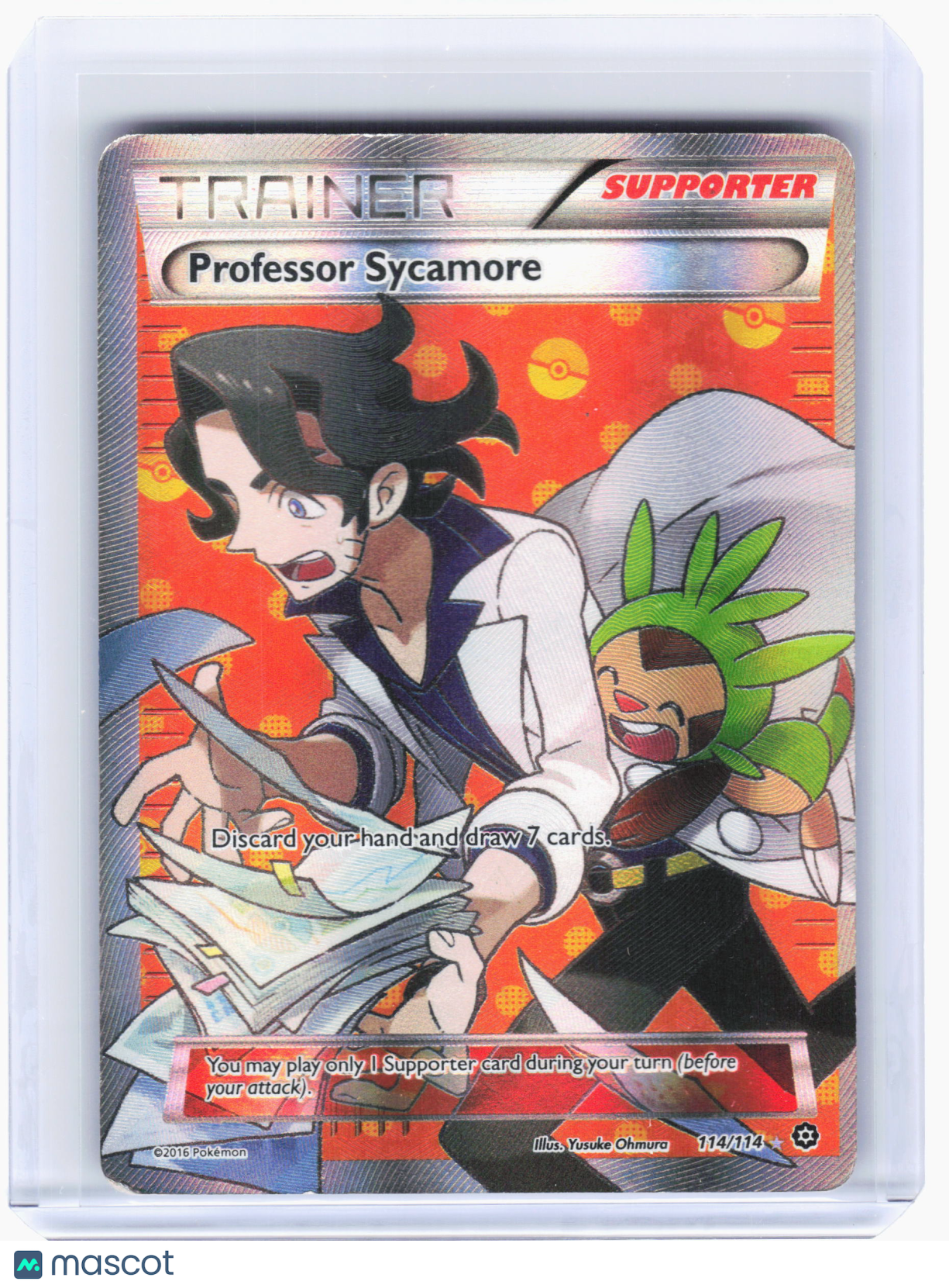 2016 Pokemon—Professor Sycamore #114/114 Steam Siege—Ultra Rare Holo [Damaged]