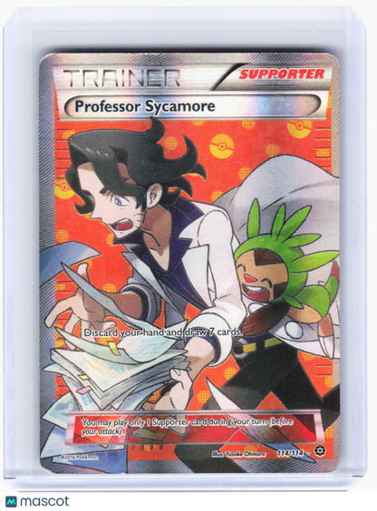 2016 Pokemon—Professor Sycamore #114/114 Steam Siege—Ultra Rare Holo [Damaged]