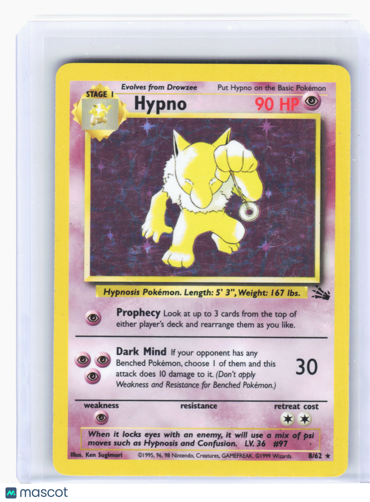 1999 Pokemon—Hypno #8/62 Fossil—Holo Rare Holo [Moderately Played]