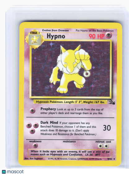 1999 Pokemon—Hypno #8/62 Fossil—Holo Rare Holo [Moderately Played]