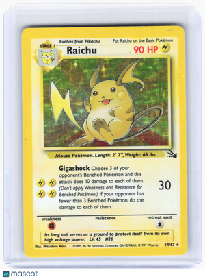 1999 Pokemon—Raichu #14/62 Fossil—Holo Rare Holo [Moderately Played]