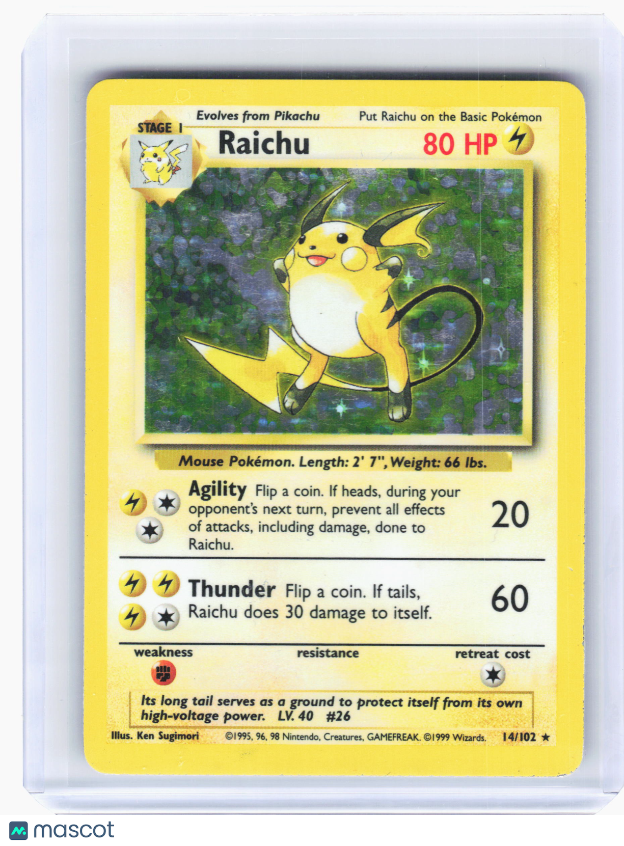 1999 Pokemon—Raichu #14/102 Base Set—Holo Rare Holo [Moderately Played]