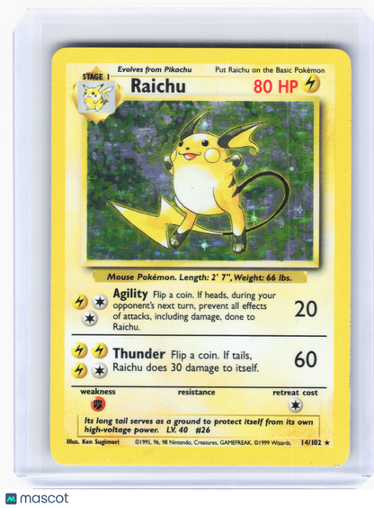 1999 Pokemon—Raichu #14/102 Base Set—Holo Rare Holo [Moderately Played]