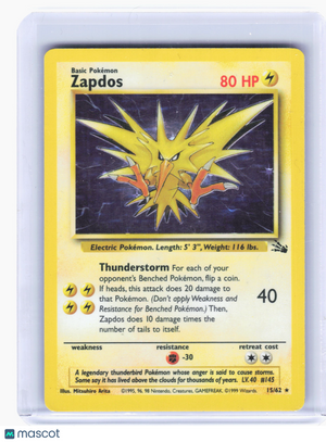 1999 Pokemon—Zapdos #15/62 Fossil—Holo Rare Holo [Heavily Played]