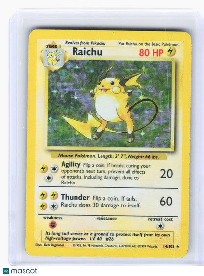 1999 Pokemon—Raichu #14/102 Fossil—Holo Rare Holo [Heavily Played]