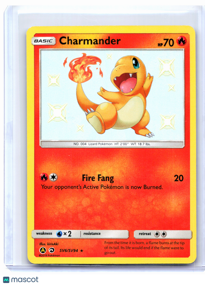 2019 Pokemon—Charmander #SV6/SV94 Hidden Fates: Shiny Vault—Shiny Holo Rare