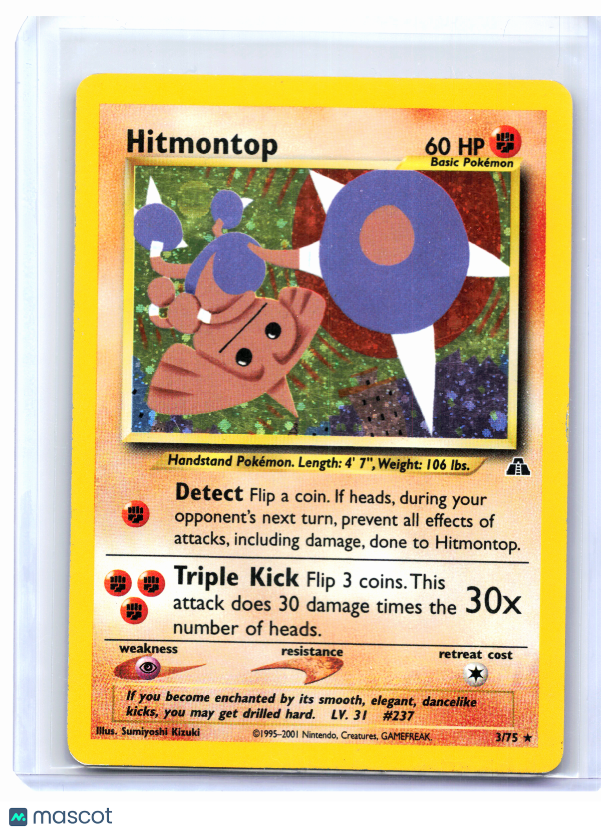 2001 Pokemon—Hitmontop #3/75 Neo Discovery—Holo Rare [Damaged]