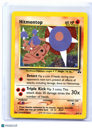 2001 Pokemon—Hitmontop #3/75 Neo Discovery—Holo Rare [Damaged]
