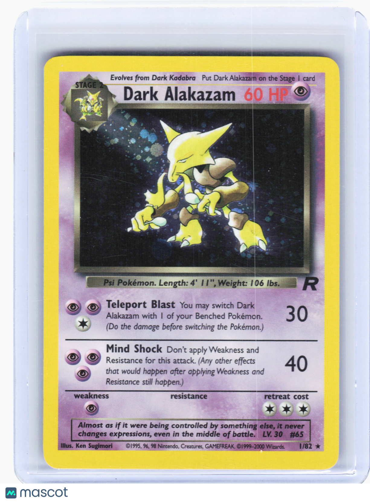2000 Pokemon—Dark Alakazam #1/82 Team Rocket—Holo Rare Holo [Heavily Played]