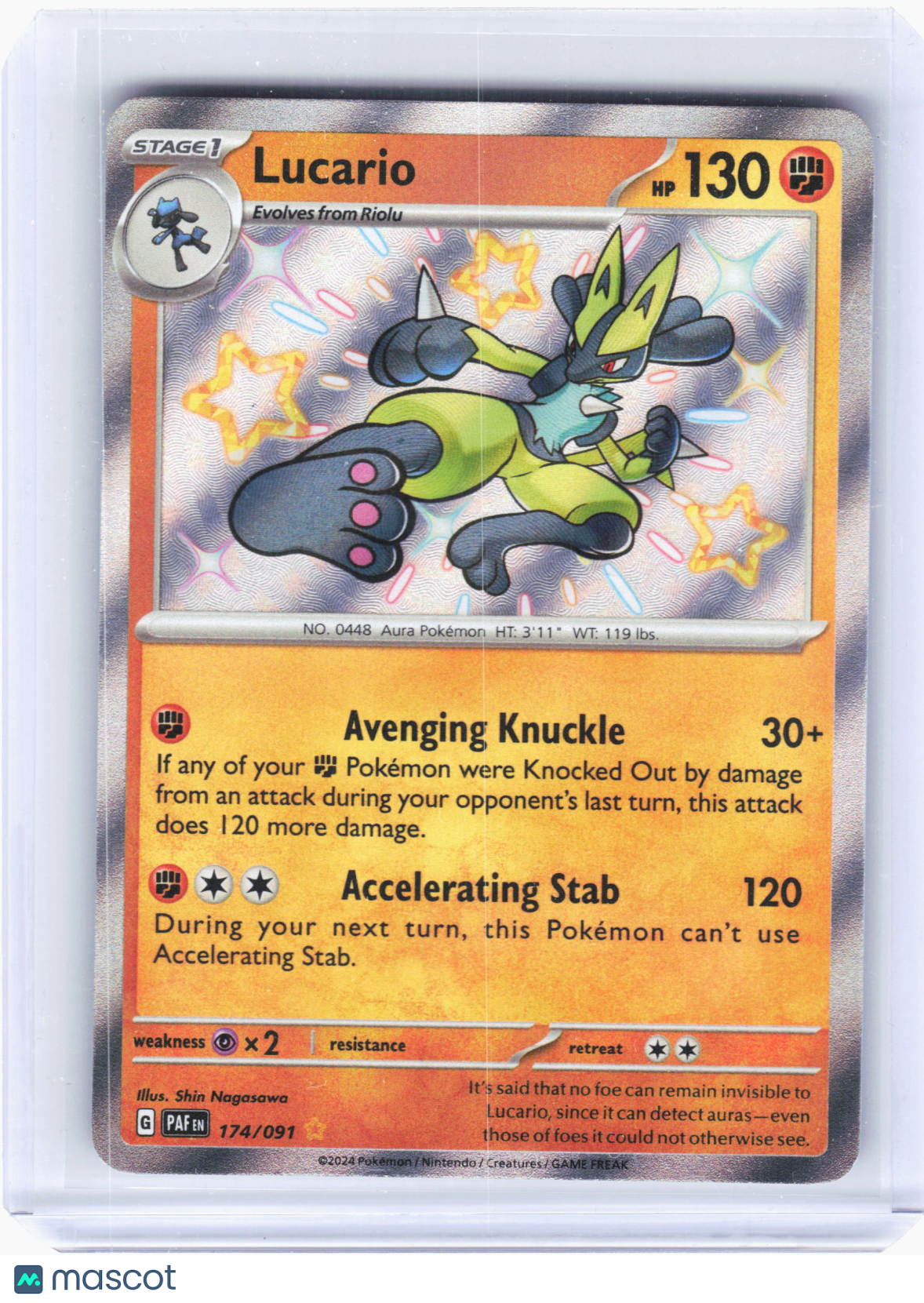 2024 Pokemon—Lucario #174/91 Paldean Fates—Shiny Rare Holo