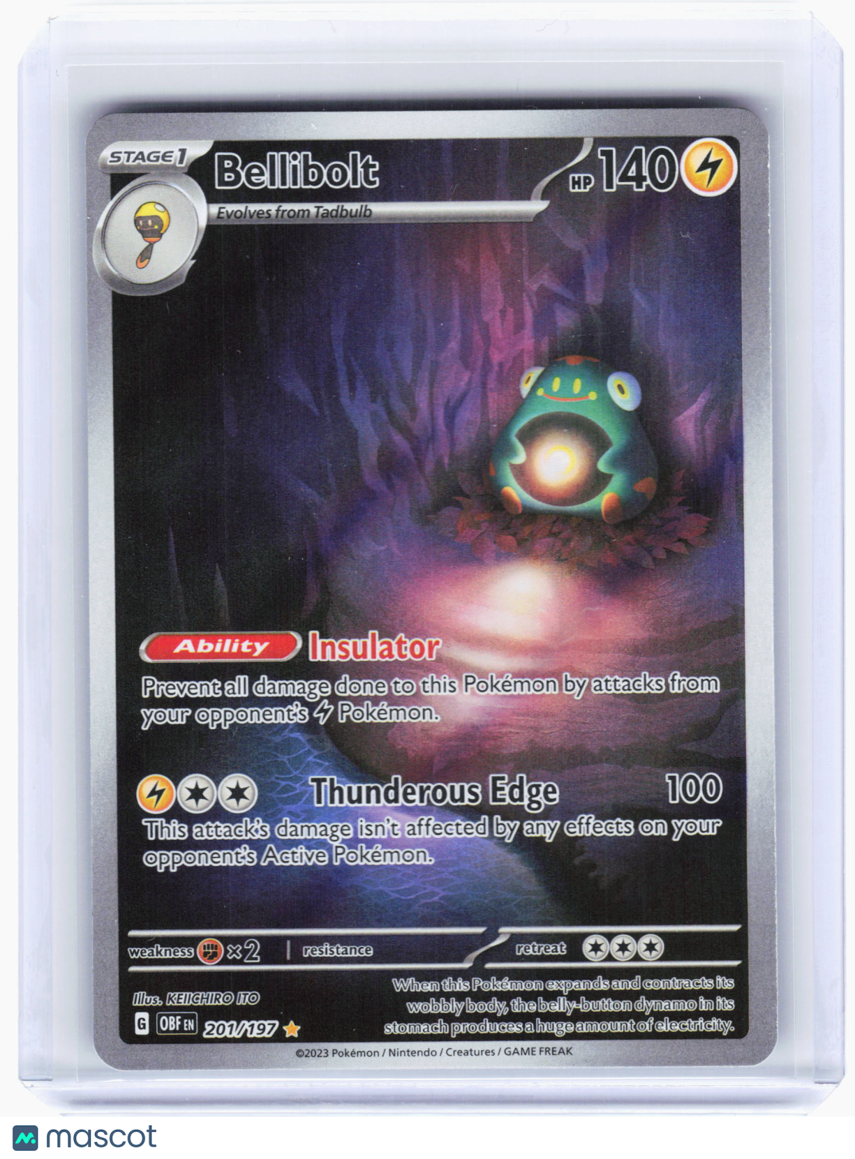 2023 Pokemon—Bellibolt #201/197 Obsidian Flames—Illustration Rare Holo