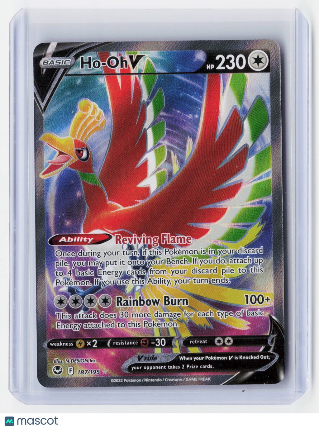 2022 Pokemon—Ho-Oh V (Full Art) #187/195 Silver Tempest—Ultra Rare Holo