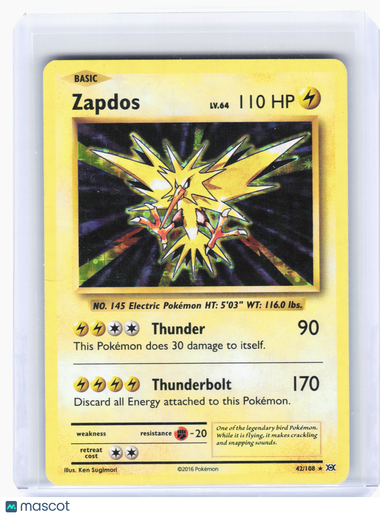 2016 Pokemon—Zapdos #42 Evolutions—Holo Rare Holo [Lightly Played]