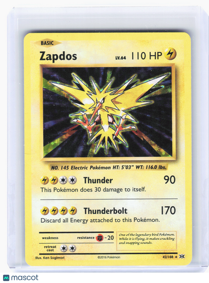 2016 Pokemon—Zapdos #42 Evolutions—Holo Rare Holo [Lightly Played]