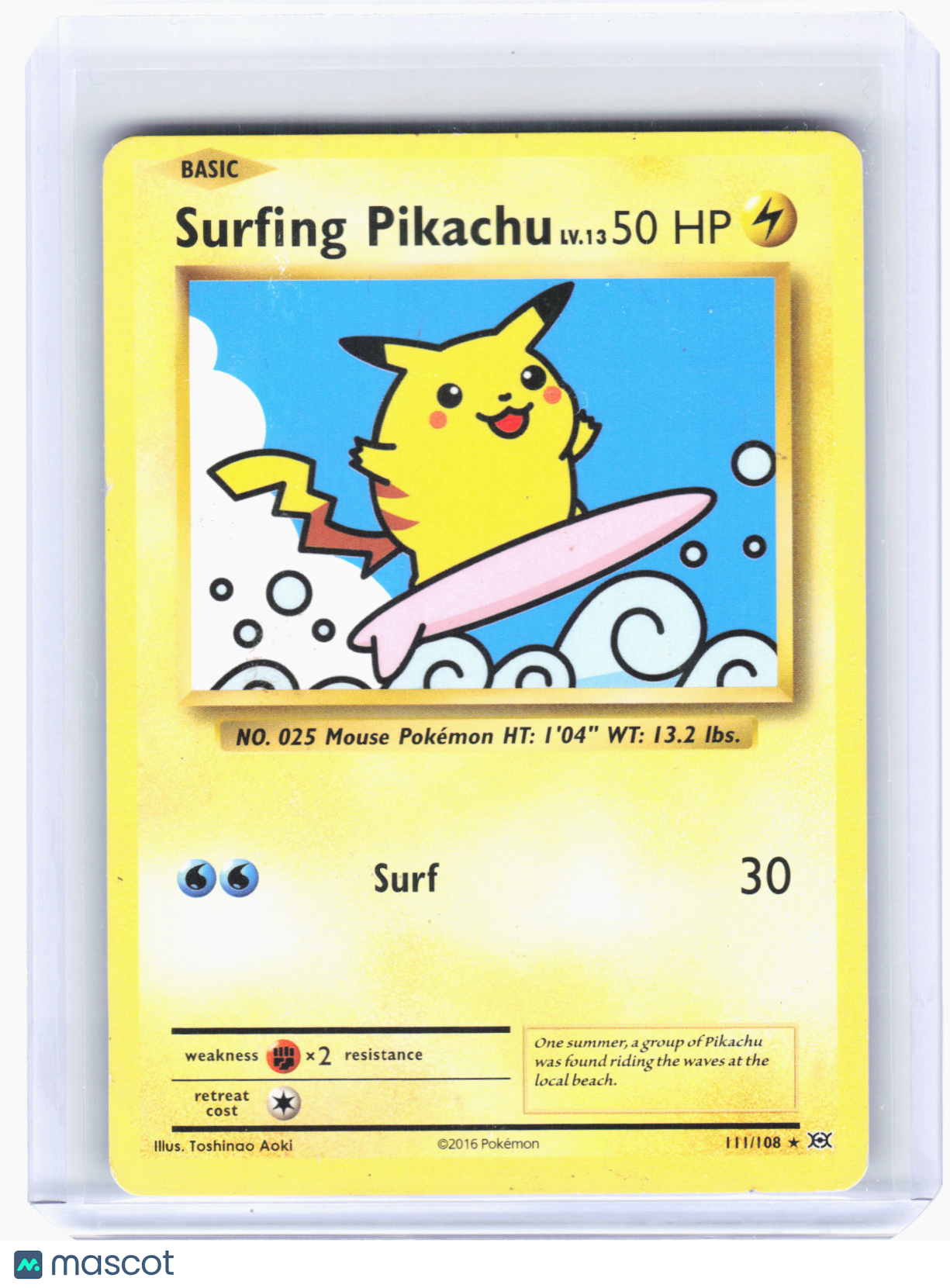 2016 Pokemon—Surfing Pikachu #111 Evolutions—Secret Rare Nonholo [Damaged]