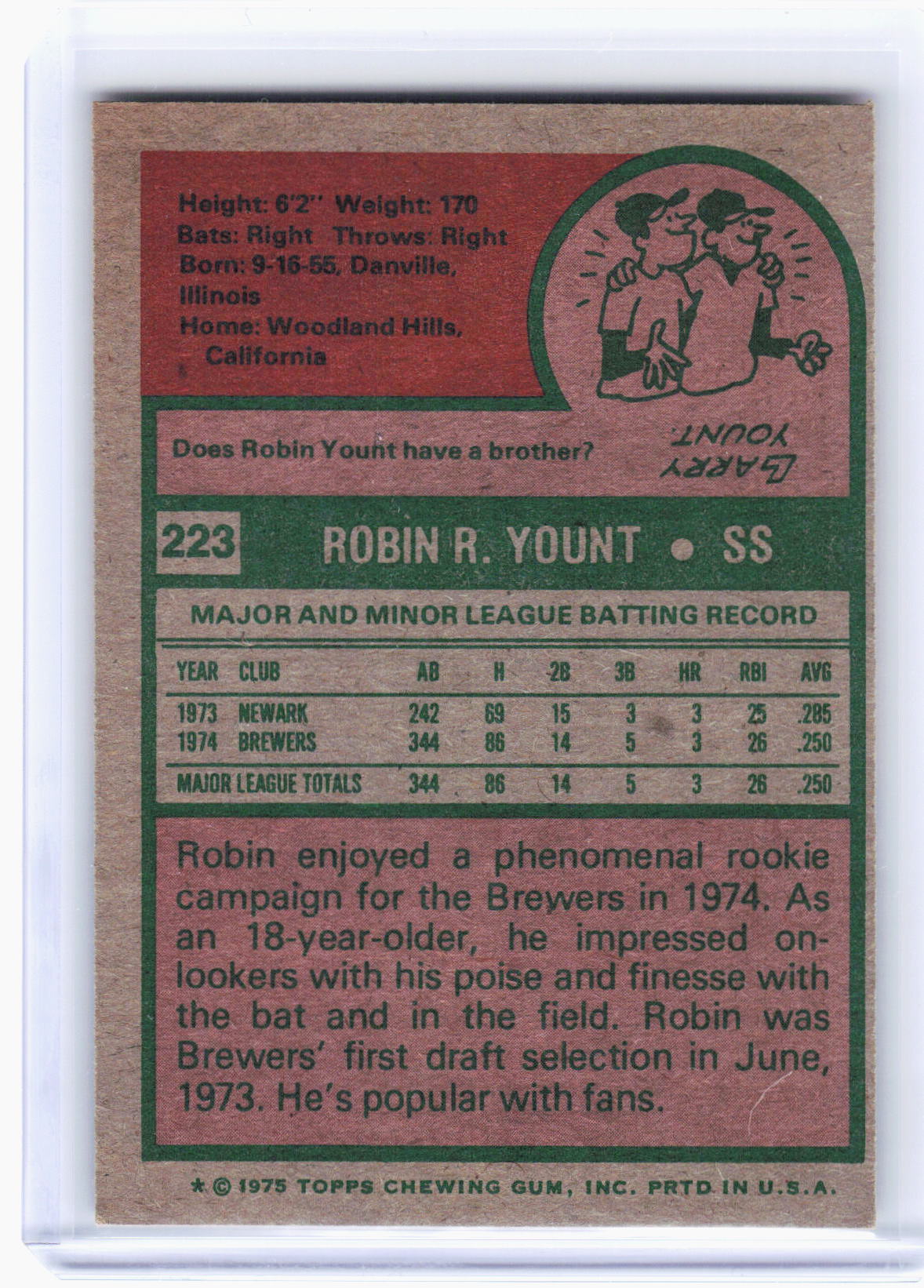 Topps 1975 Topps Baseball—Robin Yount #223 —Very Good